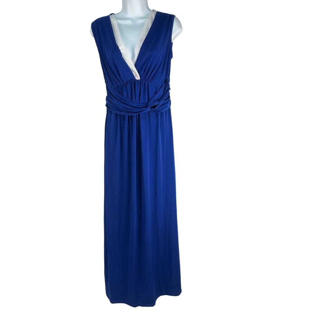 Maternal America Nursing Maxi Dress Royal Blue & White S Sleeveless Empire Waist